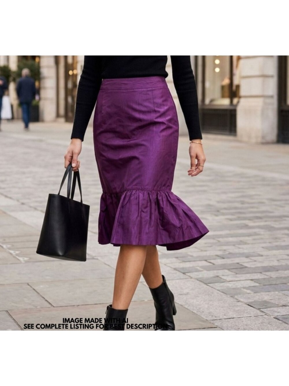 Y2K Gap Prize Silk Blend Wiggle Skirt 10 Ruffle Moire Taffeta Plum Office Siren